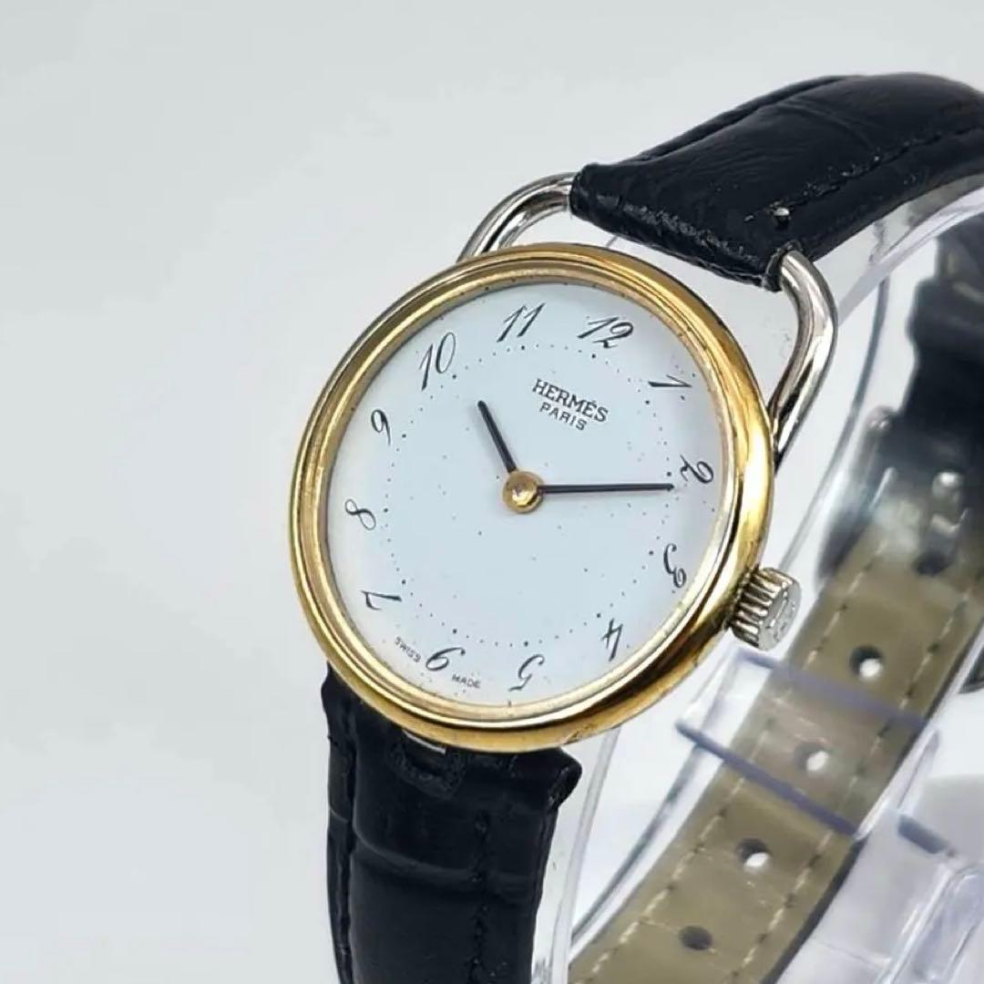 新品ベルト✨　エルメス　アルソー　ホワイト文字盤　腕時計　クォーツ　コンビ　2針