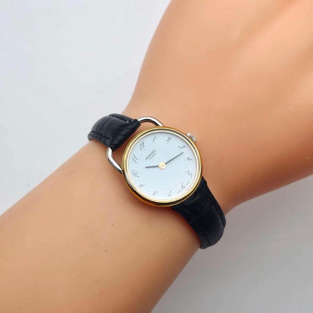 新品ベルト✨　エルメス　アルソー　ホワイト文字盤　腕時計　クォーツ　コンビ　2針