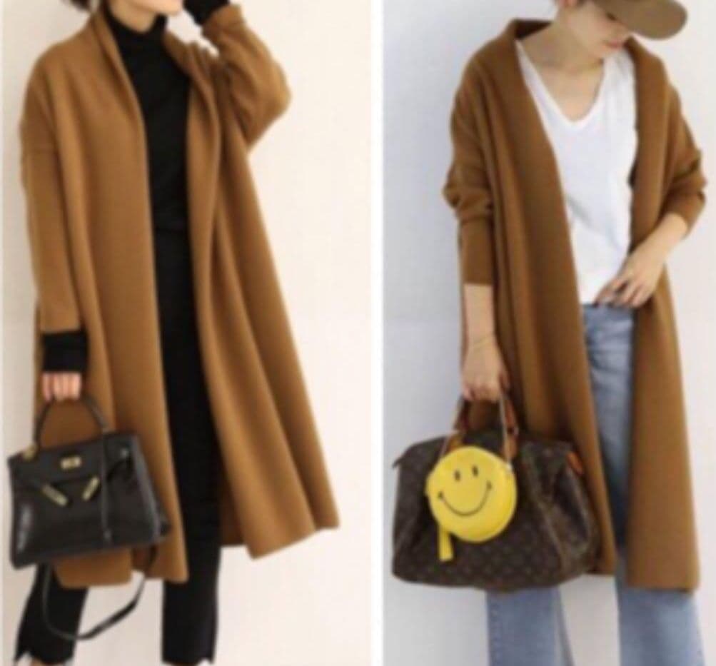 未使用に近い☆ドゥーズィエムクラス☆スムースニットガウンコート☆ウール100%