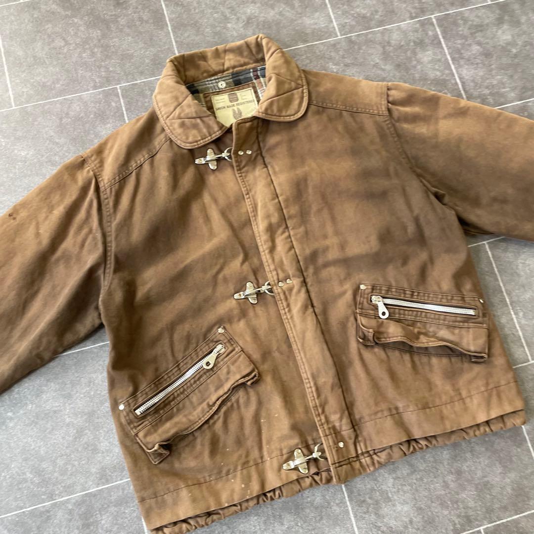 90-'s vintageダック地 ファイヤーマンジャケット ブラウン フェード