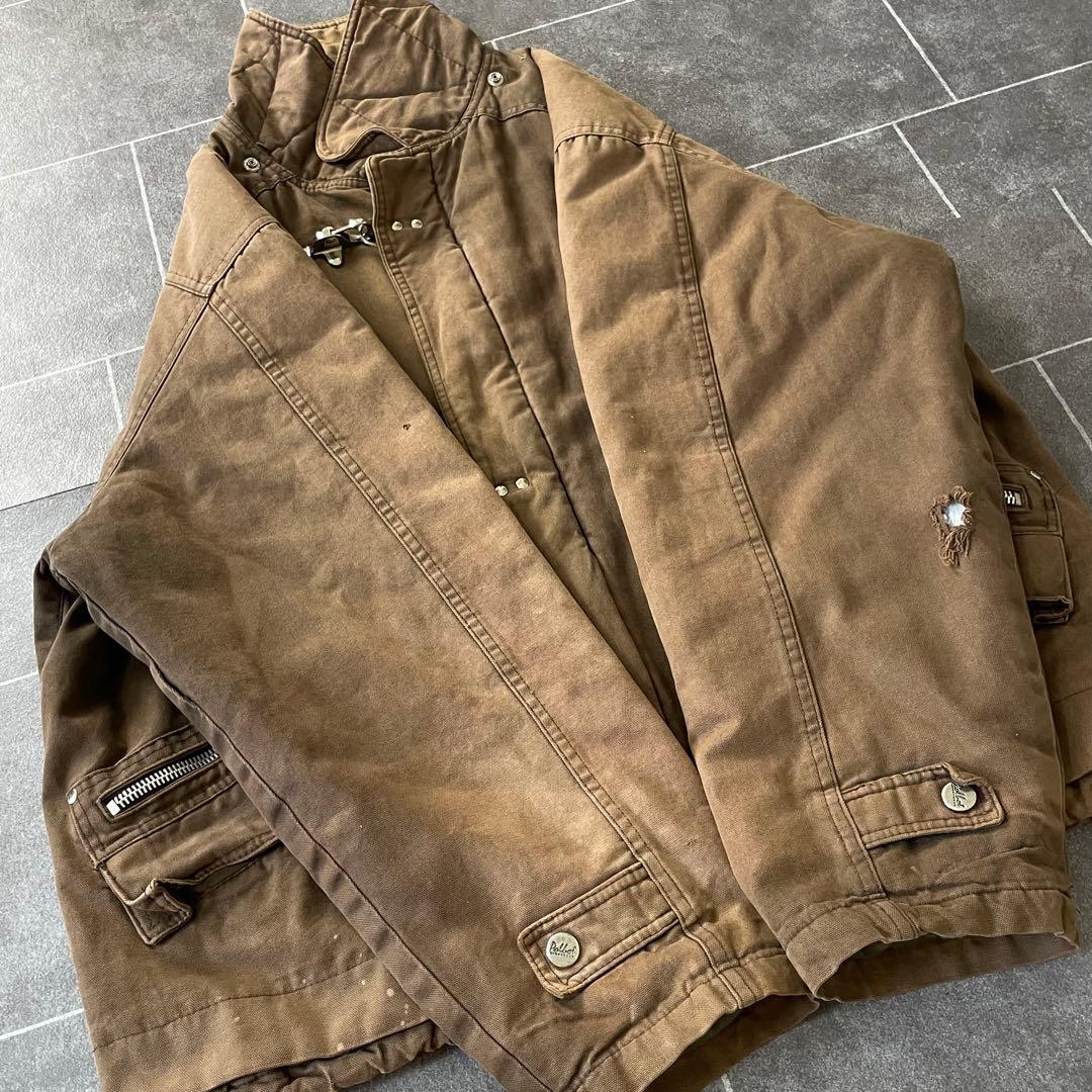90-'s vintageダック地 ファイヤーマンジャケット ブラウン フェード