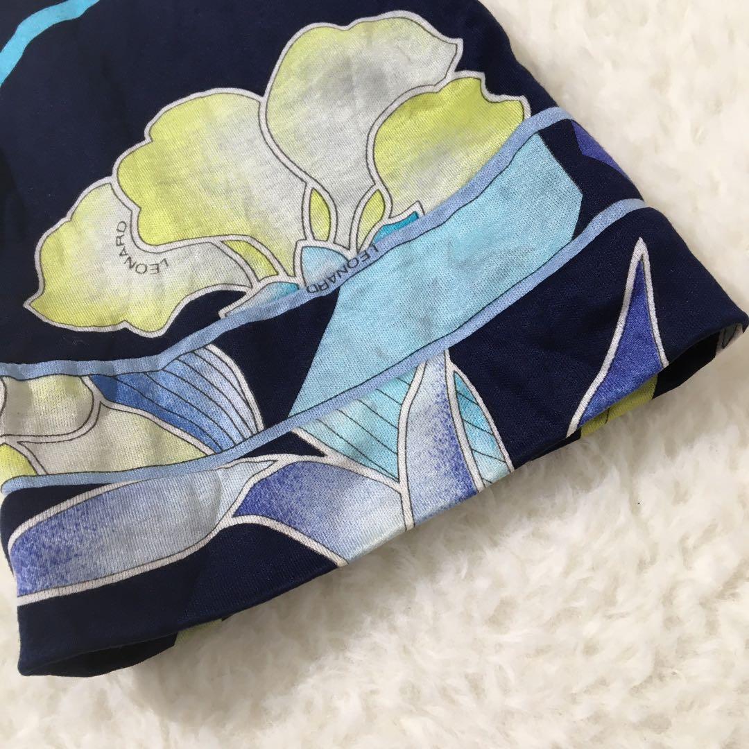 レオナール ロングワンピース【L】大きいサイズ 半袖 花柄 マキシ丈 綿100%