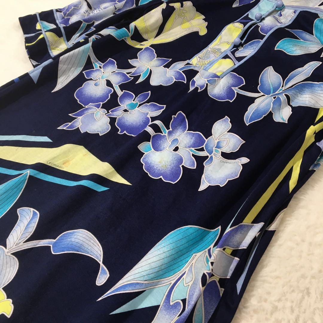 レオナール ロングワンピース【L】大きいサイズ 半袖 花柄 マキシ丈 綿100%