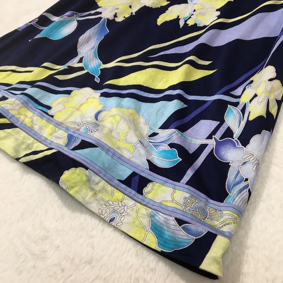 レオナール ロングワンピース【L】大きいサイズ 半袖 花柄 マキシ丈 綿100%