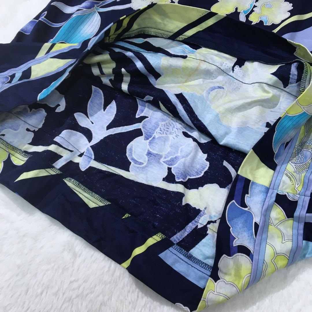 レオナール ロングワンピース【L】大きいサイズ 半袖 花柄 マキシ丈 綿100%