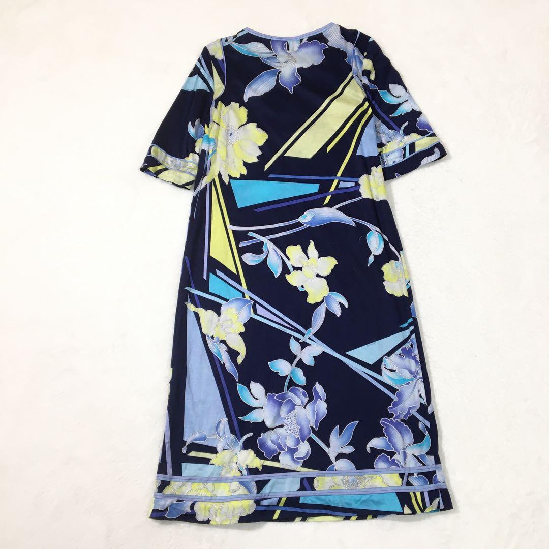 レオナール ロングワンピース【L】大きいサイズ 半袖 花柄 マキシ丈 綿100%