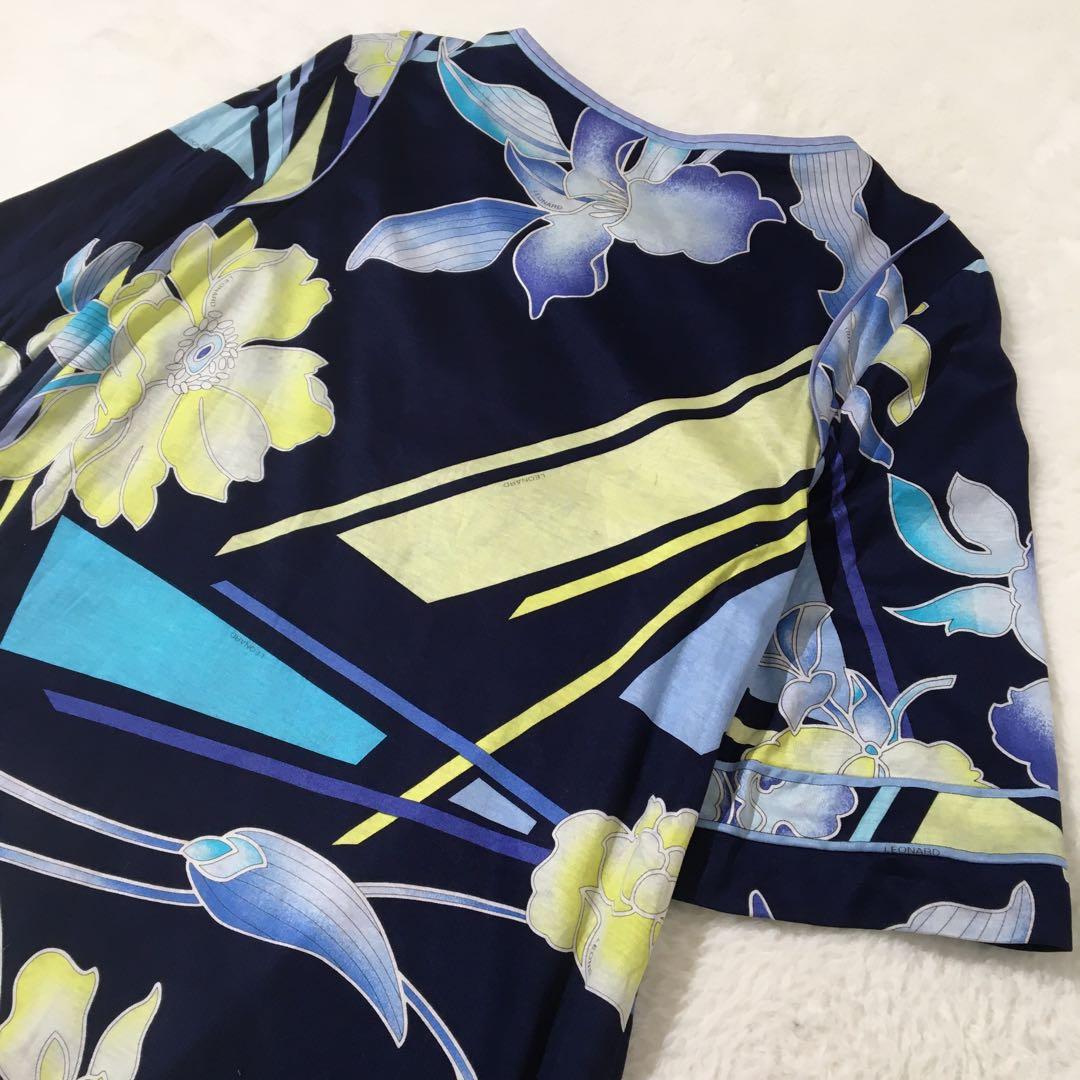 レオナール ロングワンピース【L】大きいサイズ 半袖 花柄 マキシ丈 綿100%