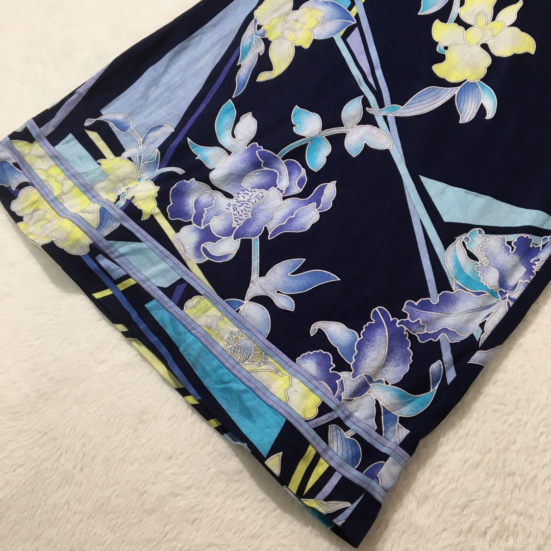 レオナール ロングワンピース【L】大きいサイズ 半袖 花柄 マキシ丈 綿100%