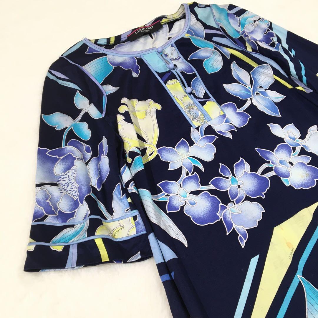 レオナール ロングワンピース【L】大きいサイズ 半袖 花柄 マキシ丈 綿100%