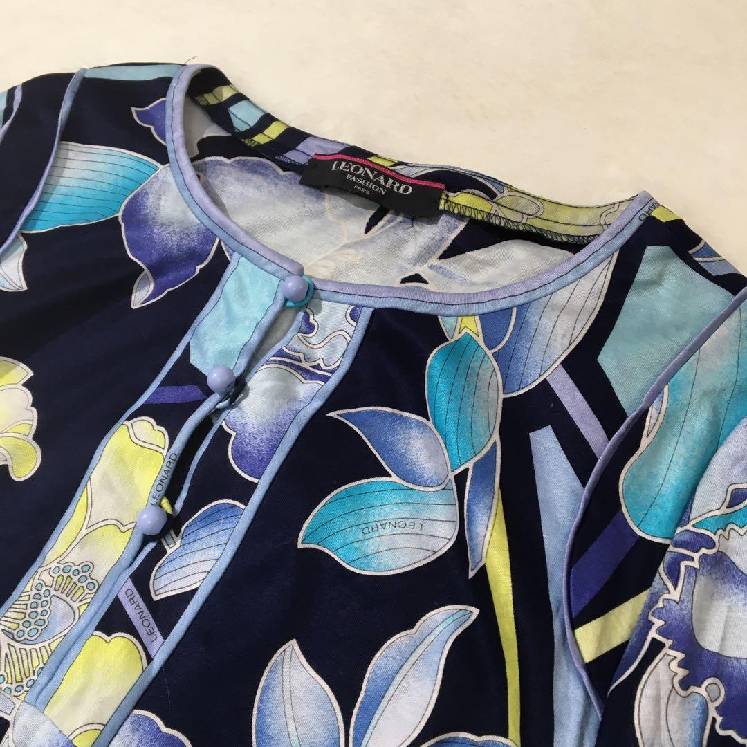 レオナール ロングワンピース【L】大きいサイズ 半袖 花柄 マキシ丈 綿100%