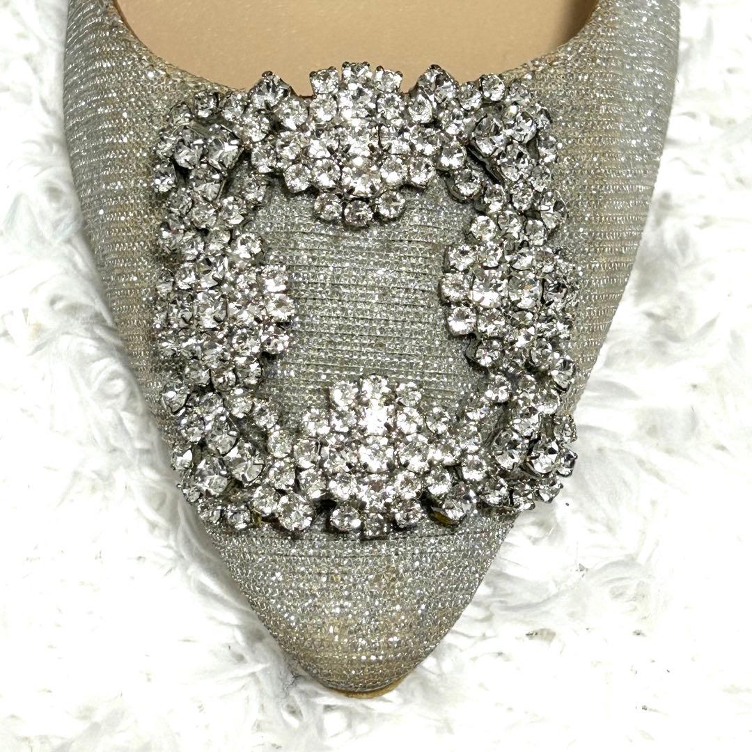 ✨正規品✨ マノロブラニク ハンギシ シルバー ビジュー グリッター フラット