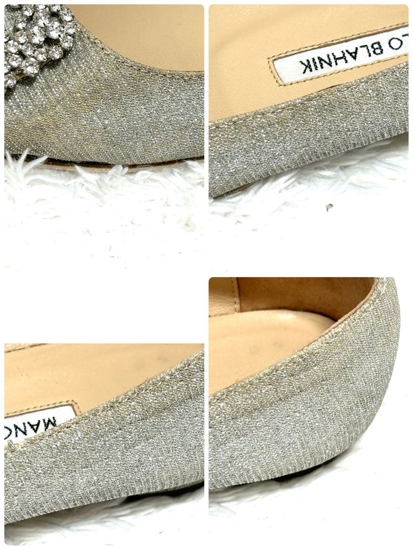 ✨正規品✨ マノロブラニク ハンギシ シルバー ビジュー グリッター フラット