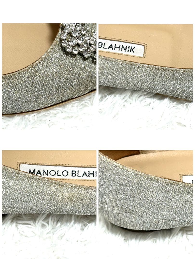 ✨正規品✨ マノロブラニク ハンギシ シルバー ビジュー グリッター フラット