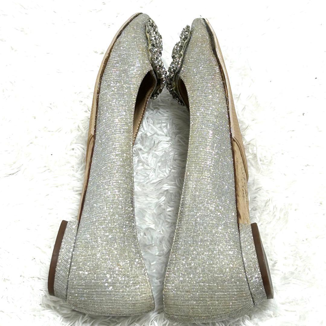 ✨正規品✨ マノロブラニク ハンギシ シルバー ビジュー グリッター フラット