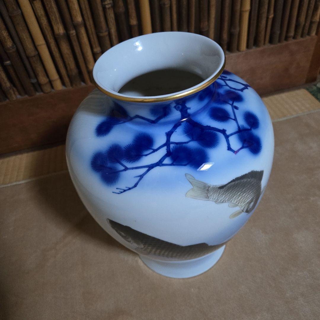 深川製磁花瓶 宮内庁御用達 松に双鯉