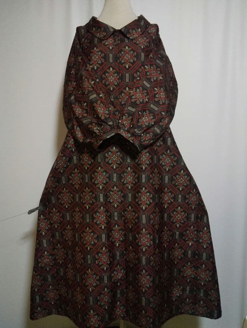 着物リメイク／ドルマン袖／衿付きワンピース★サイズLL～3L