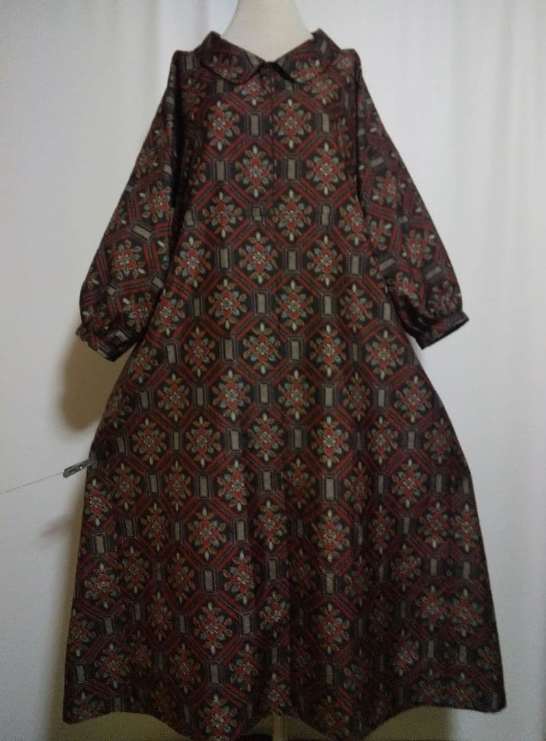 着物リメイク／ドルマン袖／衿付きワンピース★サイズLL～3L