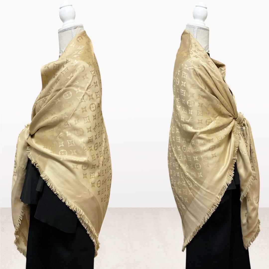 箱付き/美品✨ルイヴィトン 大判 ストール モノグラム シルク60% ベージュ