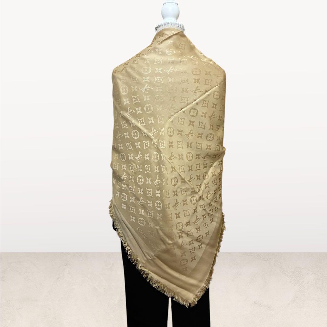 箱付き/美品✨ルイヴィトン 大判 ストール モノグラム シルク60% ベージュ