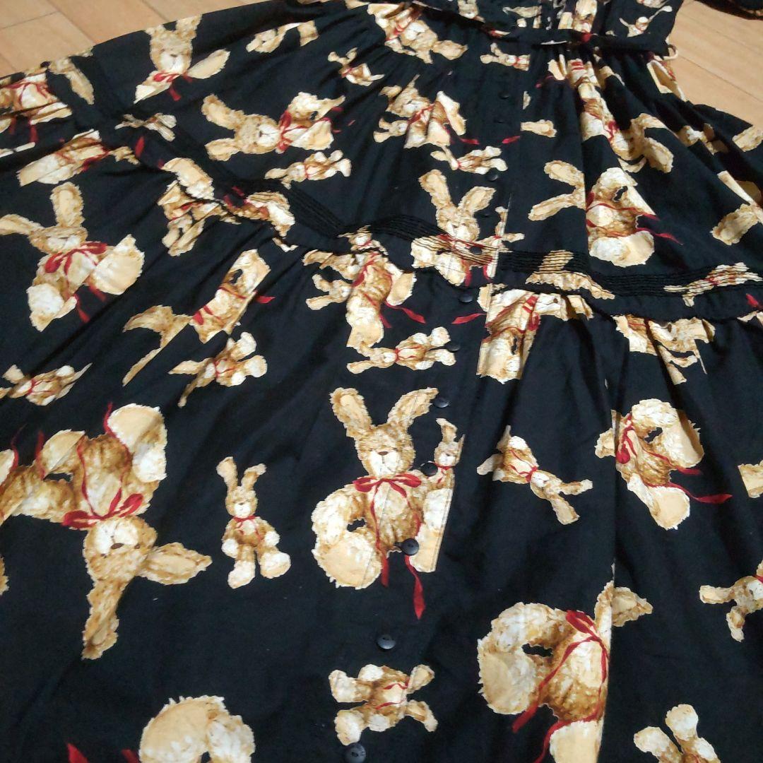 美品ピンクハウス　ぬいぐるみうさぎプリントワンピース