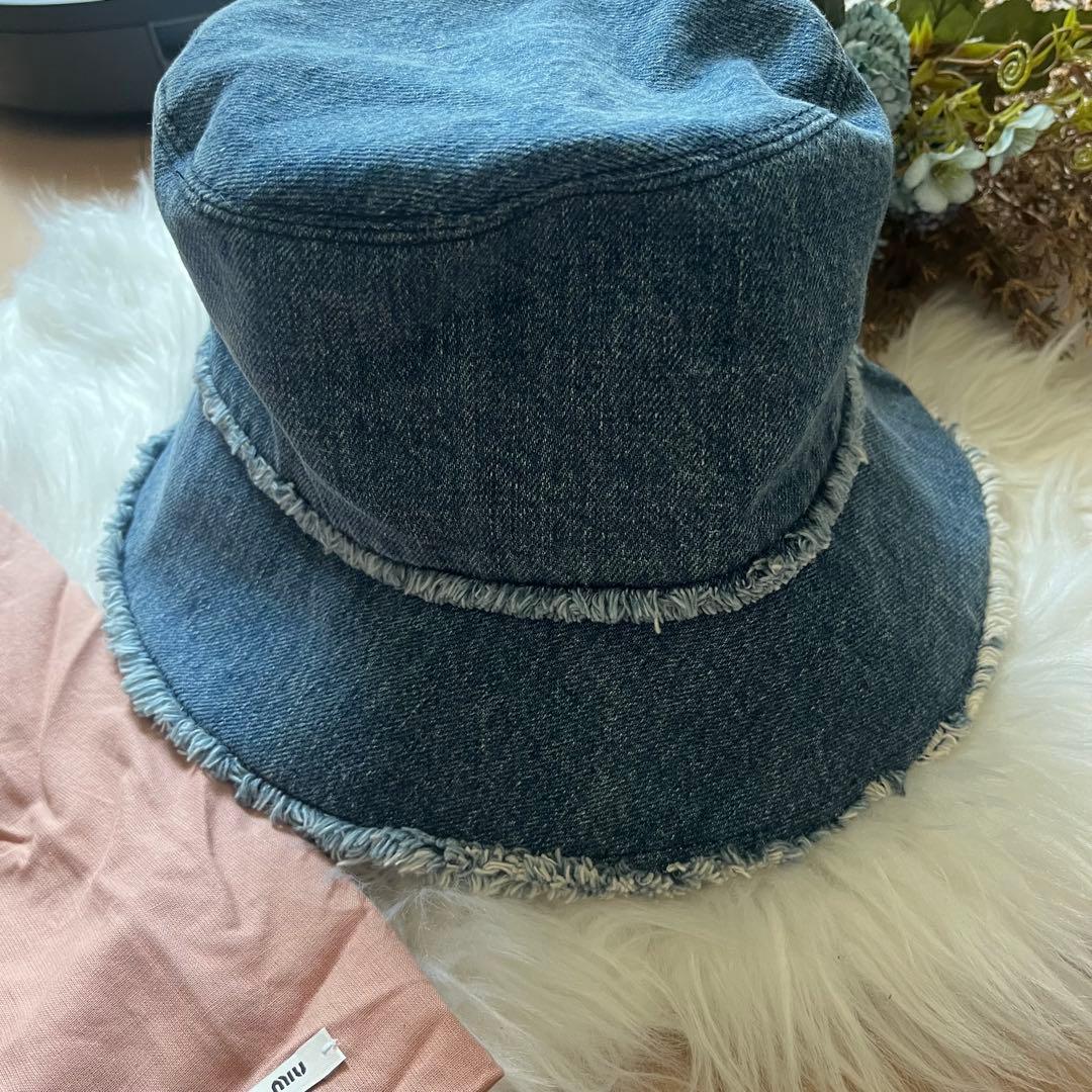 極美品♡ミュウミュウ　デニムバケットハット　S フリンジ　デニム　正規品