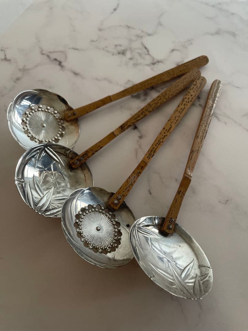 【銀製刻あり】純銀製 おかきスプーン おたま　シルバースプーン　4本セット