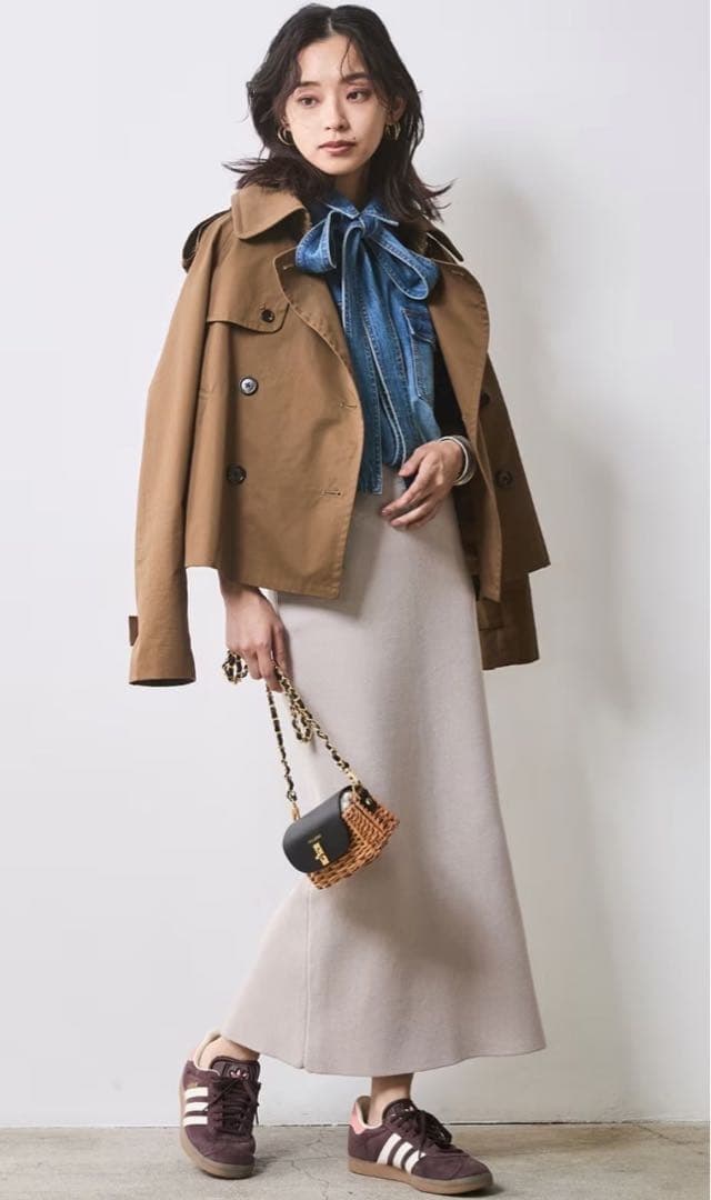 綿100％ライトオンスデニムリボンタイ付シャツ