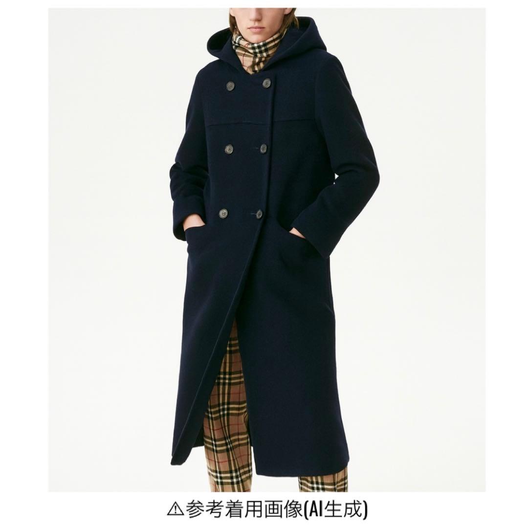 90s【美品】バーバリーズ/ダブルボタンフーデッドロングコート/ネイビー/40号
