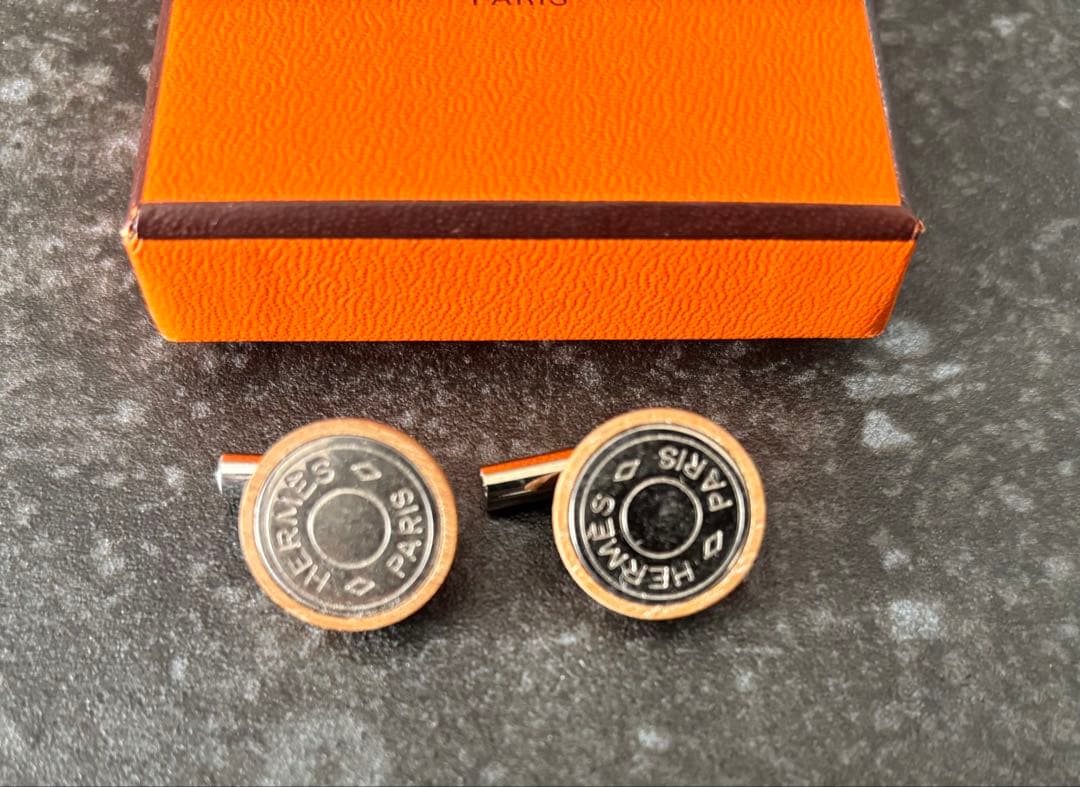 HERMES カフリンクス シルバー/ウッド(箱付き)