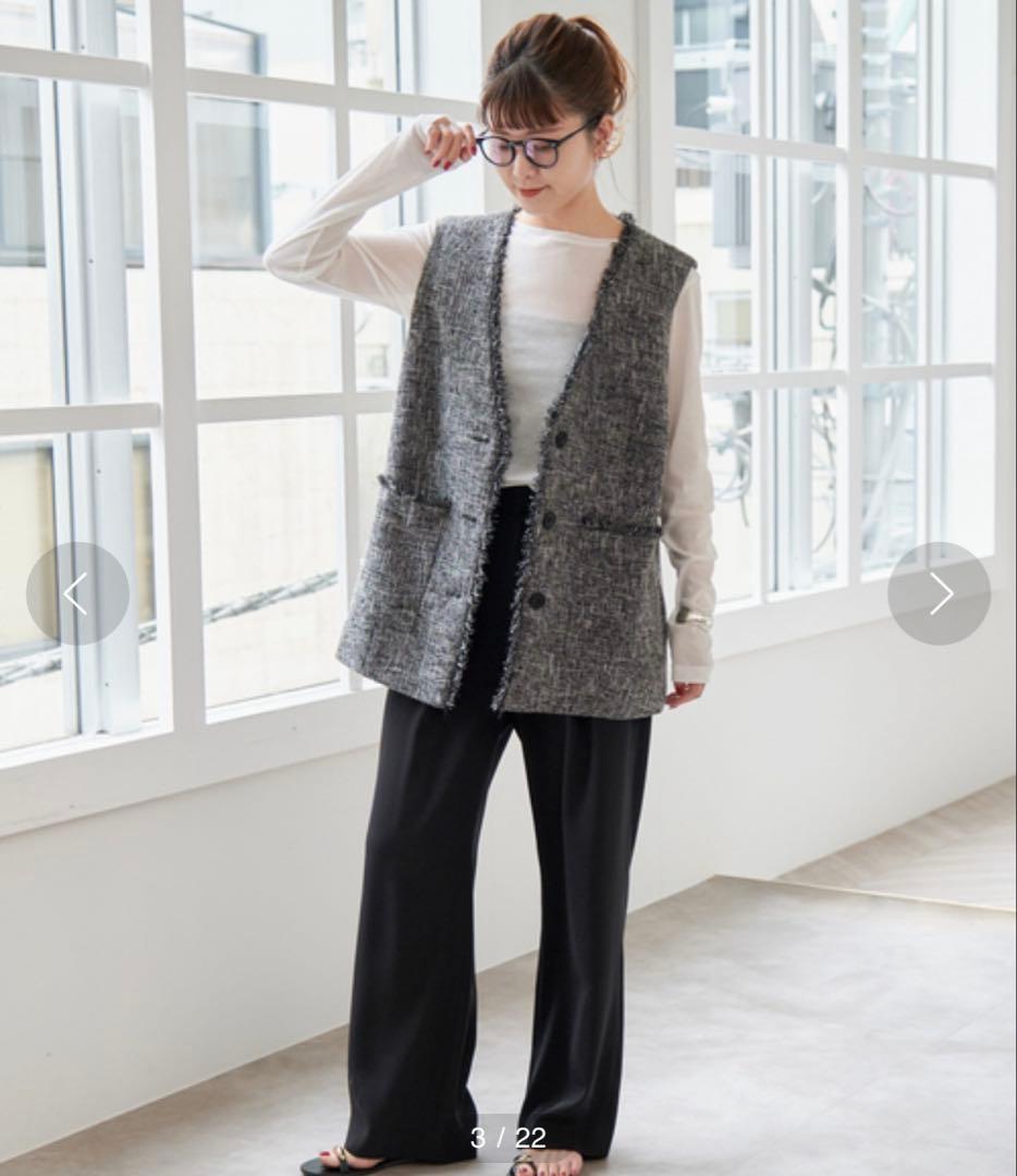 美品【25SS】Spick and Span ツイードフリンジベスト★ブラック