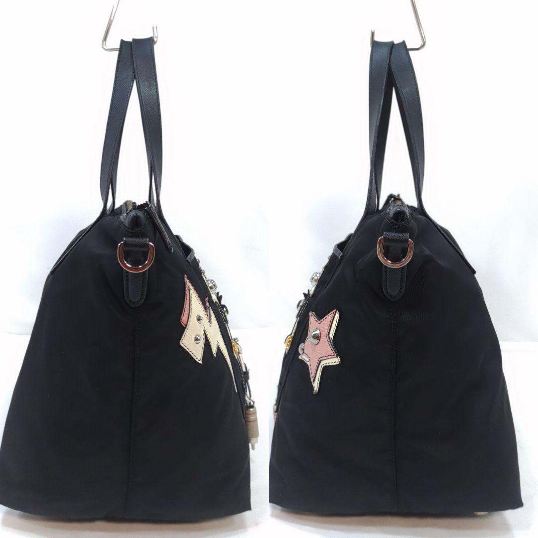 【美品】プラダ トートバッグ 2way サフィアーノ×ナイロン 黒 1BG061