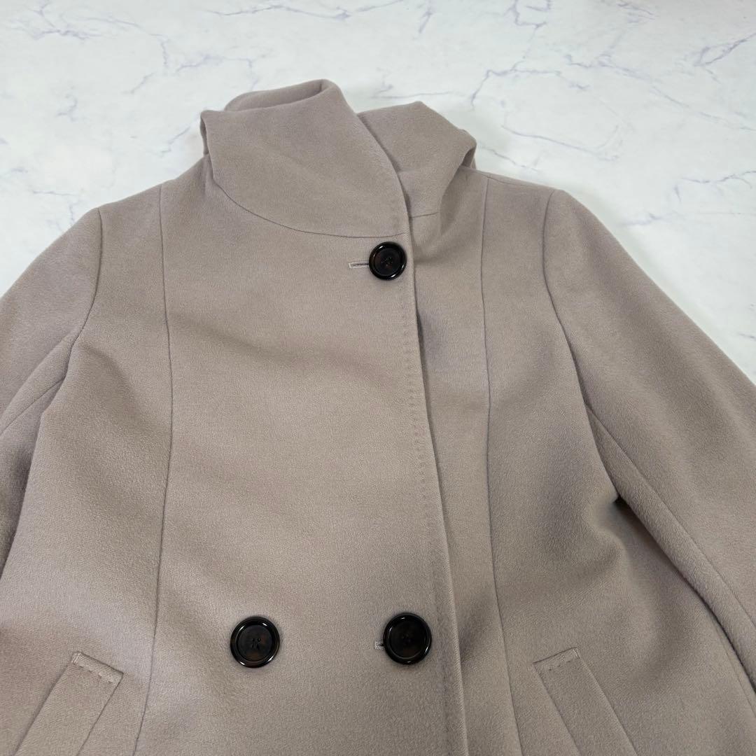 美品 23区 アンゴラ混 ビーバーダブルコート フード ベージュ38