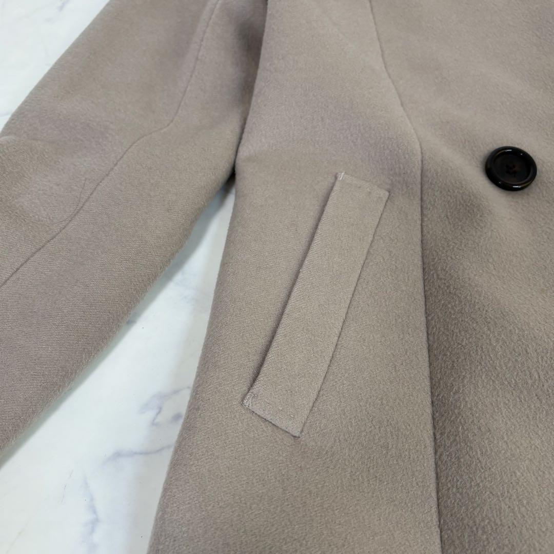 美品 23区 アンゴラ混 ビーバーダブルコート フード ベージュ38