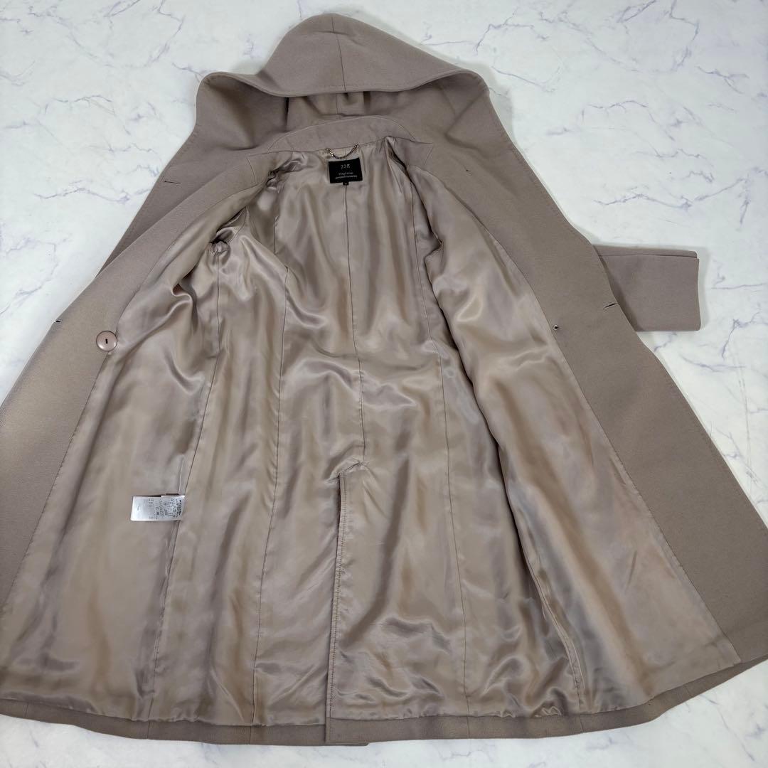 美品 23区 アンゴラ混 ビーバーダブルコート フード ベージュ38
