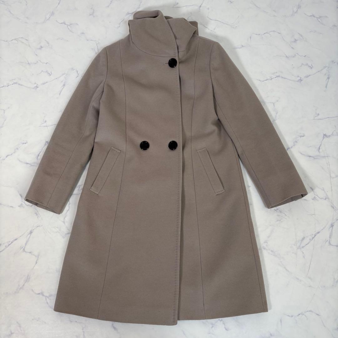 美品 23区 アンゴラ混 ビーバーダブルコート フード ベージュ38