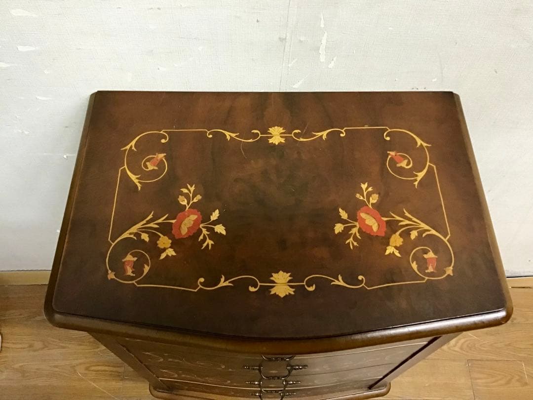 kazue☆管242☆イタリア製☆アンティーク☆象嵌細工☆4段チェスト