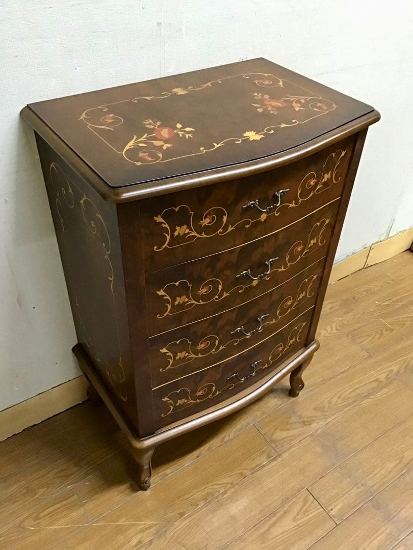 kazue☆管242☆イタリア製☆アンティーク☆象嵌細工☆4段チェスト