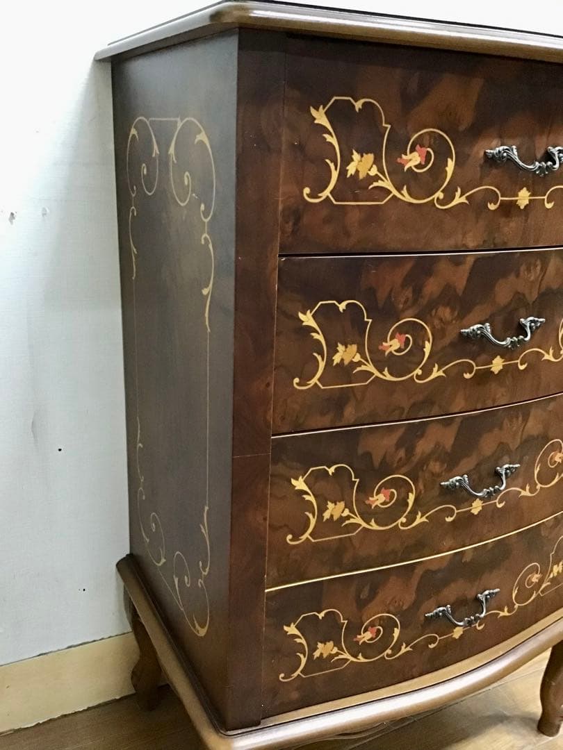 kazue☆管242☆イタリア製☆アンティーク☆象嵌細工☆4段チェスト