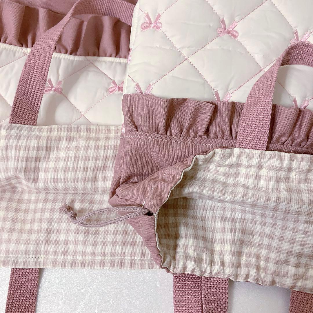 レッスンバッグ 体操服袋　リボンキルト