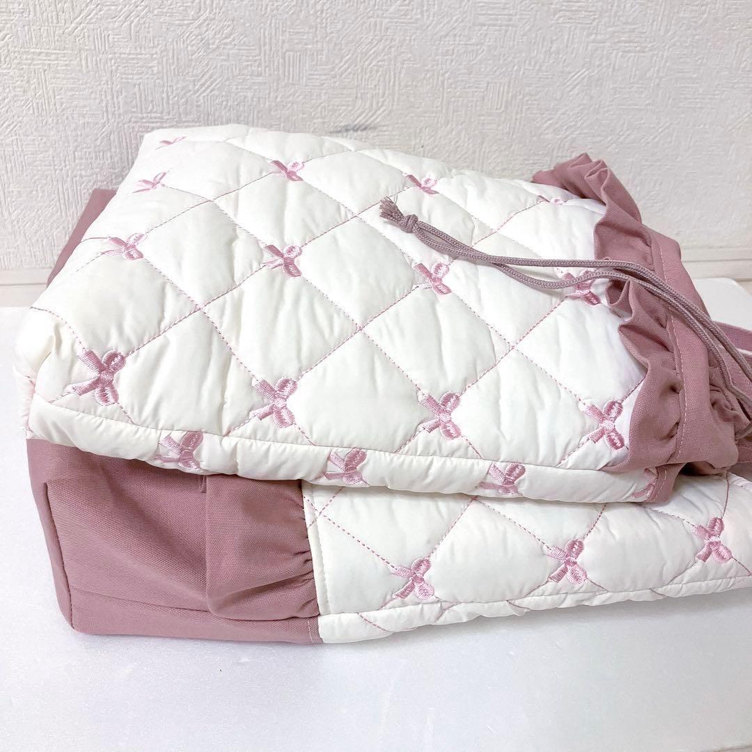 レッスンバッグ 体操服袋　リボンキルト
