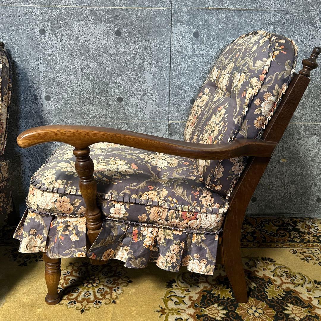 豆佳꧁飛騨産業 HIDA꧂キツツキ 穂高 3Pリビングチェア ソファ 花柄