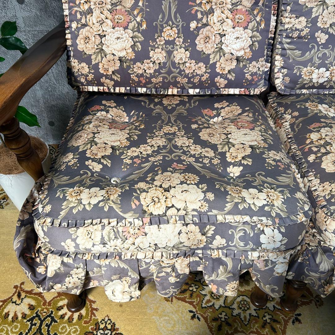 豆佳꧁飛騨産業 HIDA꧂キツツキ 穂高 3Pリビングチェア ソファ 花柄