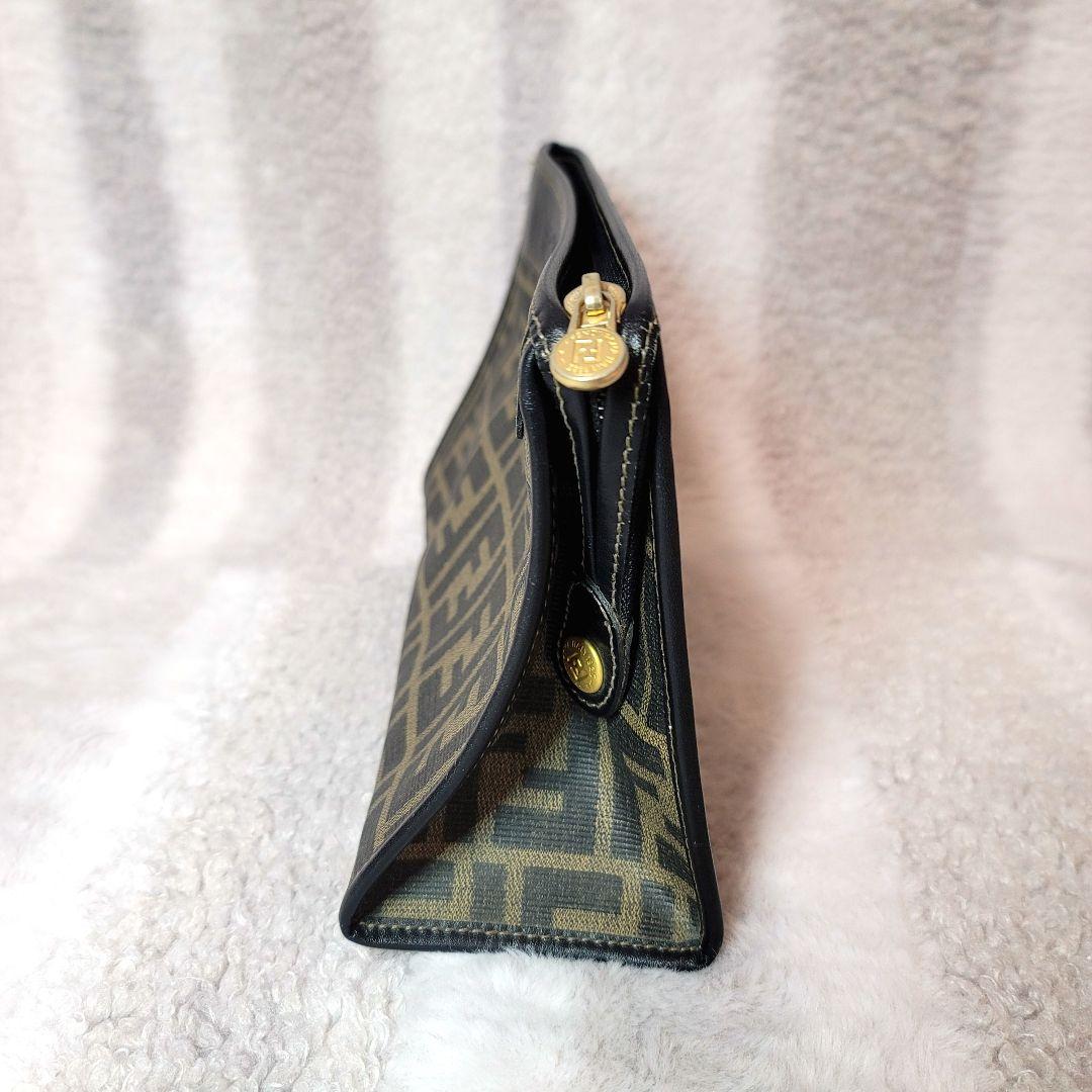 【美品】FENDI ポーチ ズッカ キャンバス ブラウン セカンドバッグ レザー