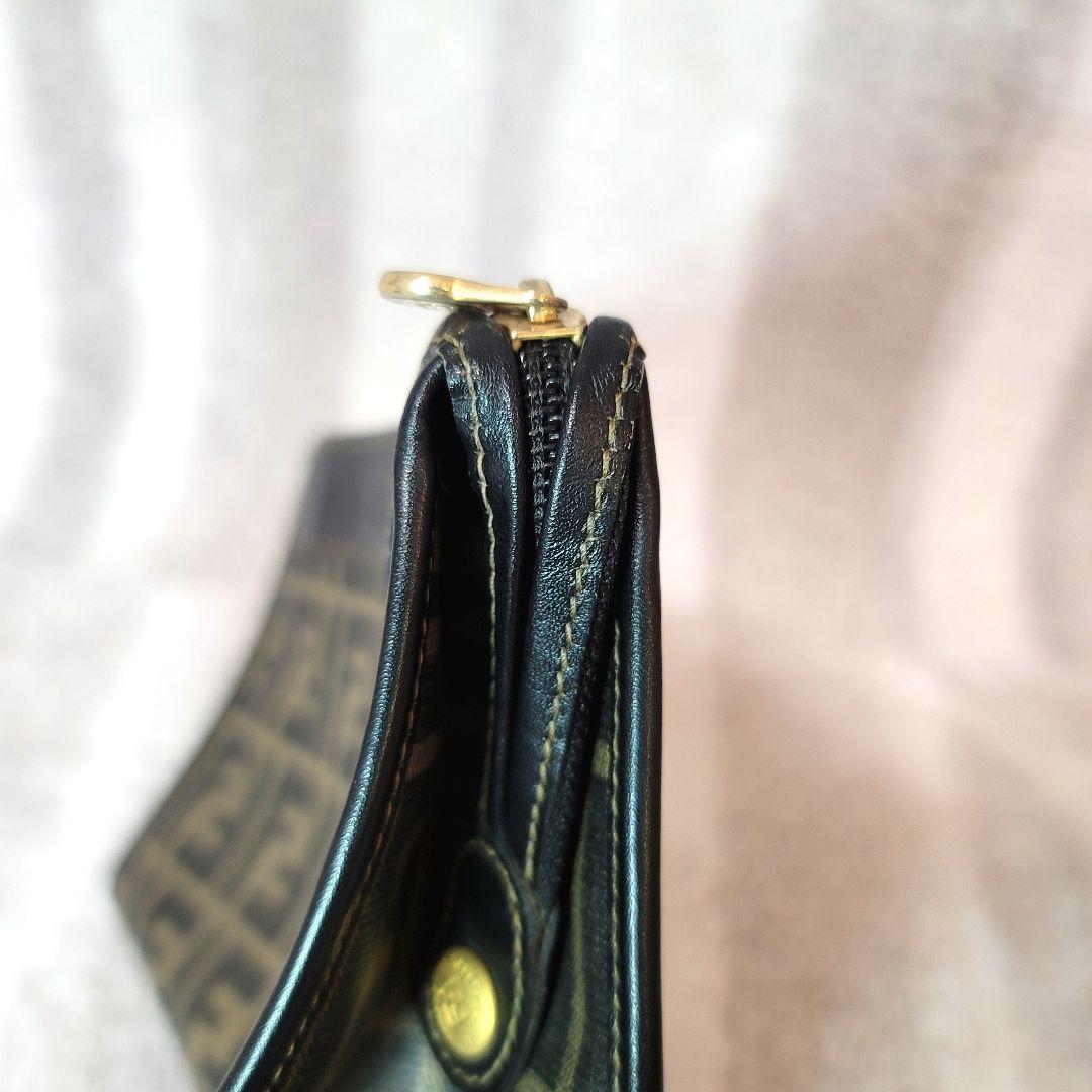 【美品】FENDI ポーチ ズッカ キャンバス ブラウン セカンドバッグ レザー