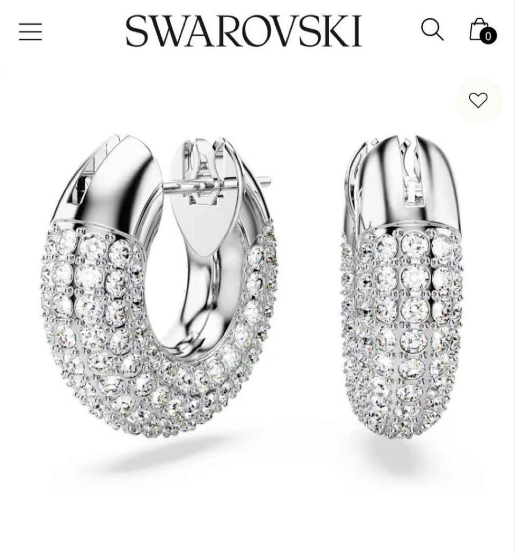 美品　スワロフスキー　フープピアス