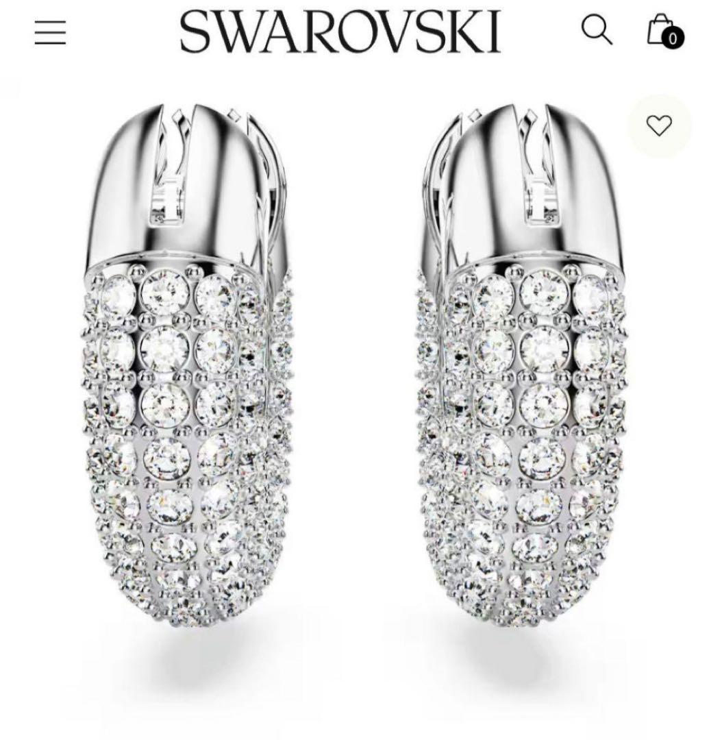 美品　スワロフスキー　フープピアス