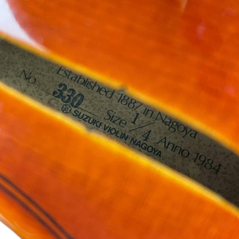 極美品●鈴木バイオリン● No.330 1/4 1984年製 美虎杢・1枚板
