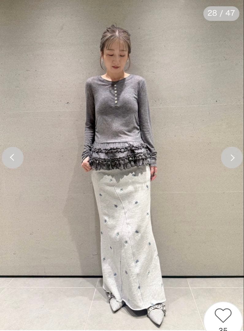 【じゅり】FUR FUR 裾フリルジャージートップス グレー