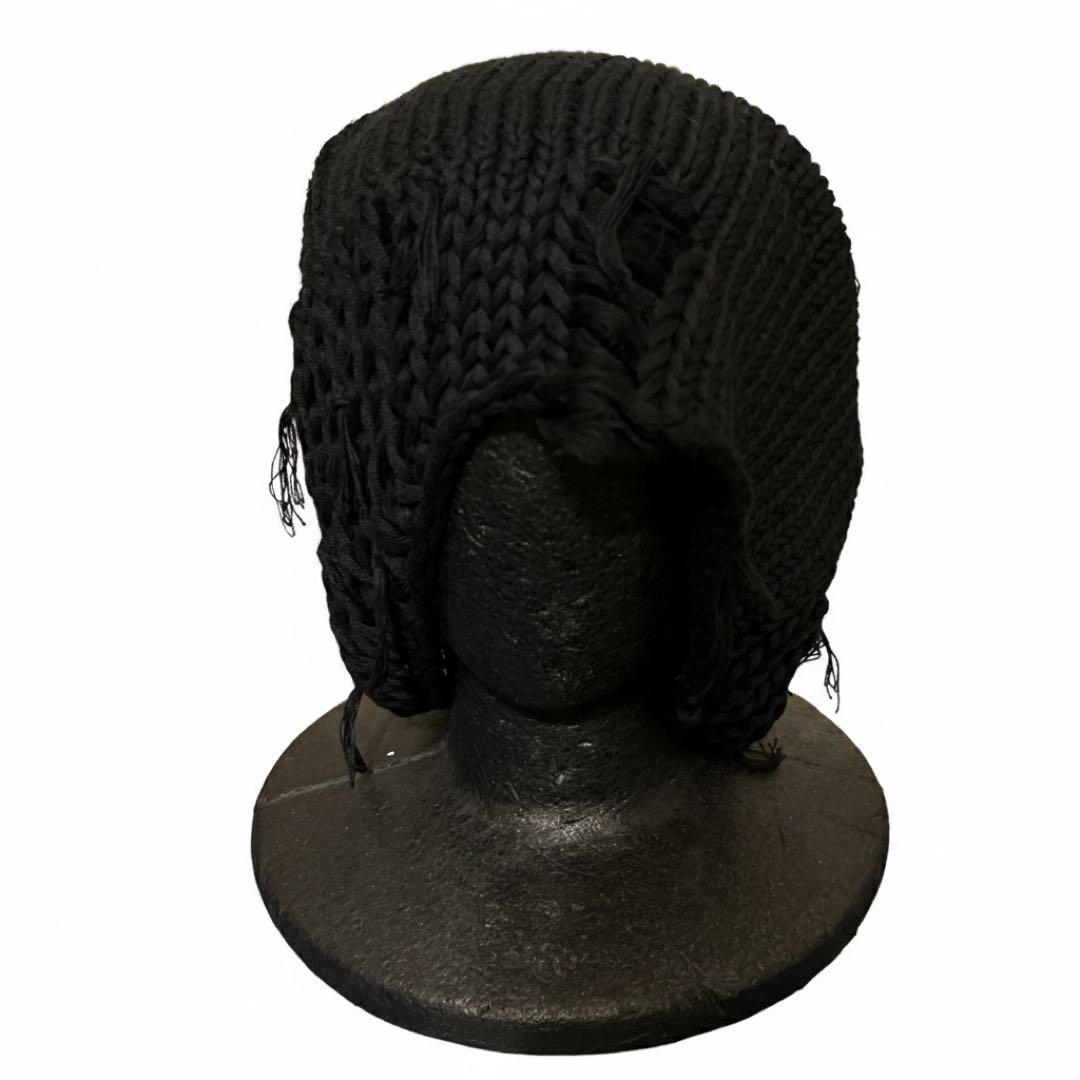 入手困難 ダメージ加工 黒 編み込み ロングビーニー