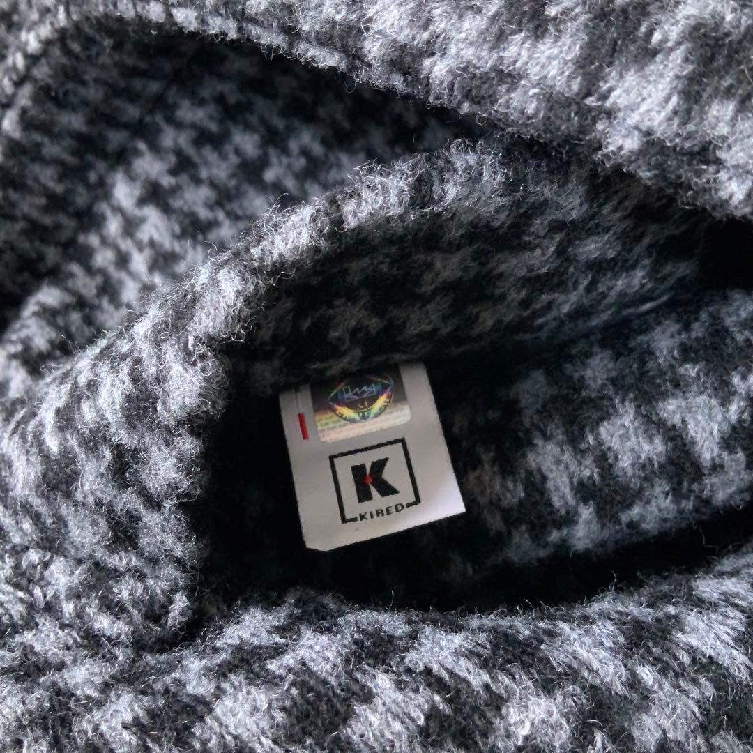 KIREDキーレッド フーデッドコート 伊製ハウンドトゥース グレーブラック